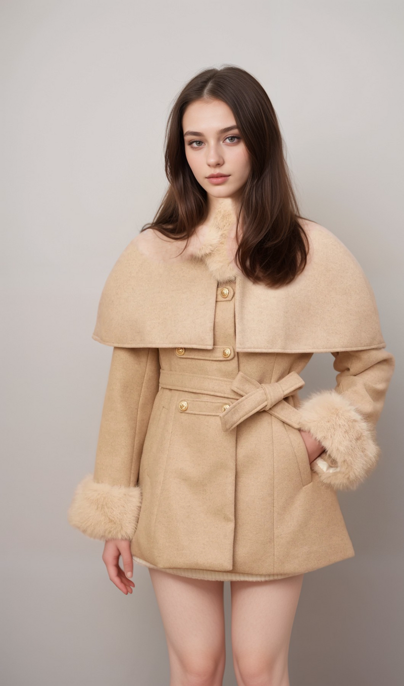 Rosella detachable-cape faux-fur coat