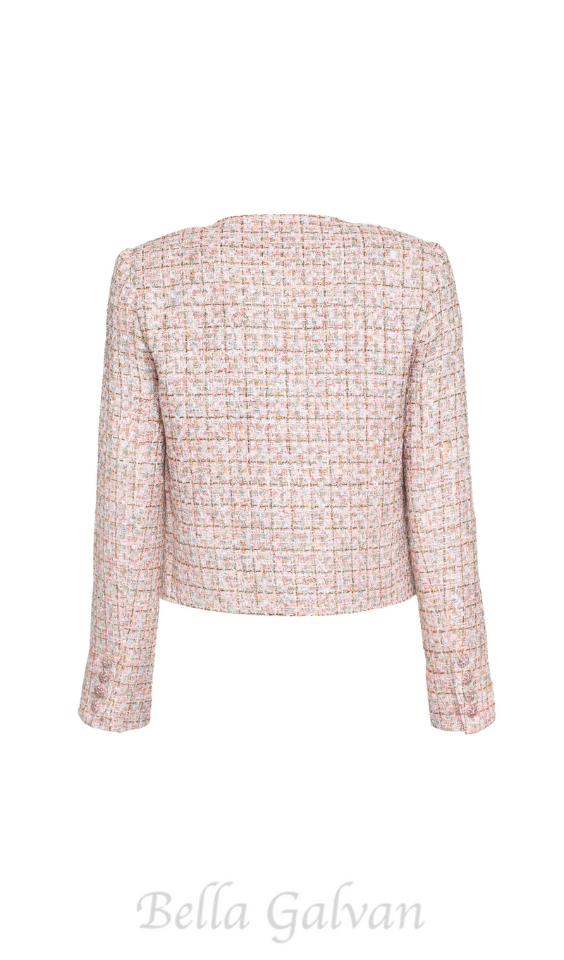 ALISA DIAMANTÉ TRIM BOUCLE TWEED JACKET IN PINK