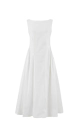 Stretch Cotton Sateen Midi Dress in white