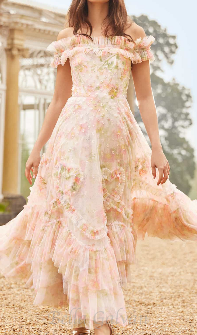 Immortal Rose Off-Shoulder Ankle Gown