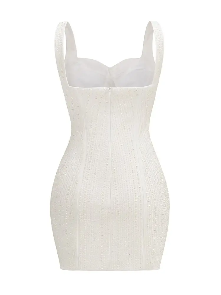 PEARL STUDDED WHITE MINI BODYCON DRESS