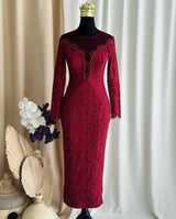 lace hollow maxi dress in red