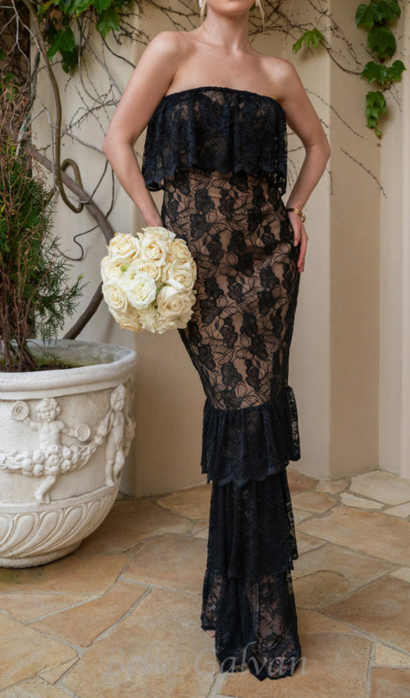 Carlin layer lace maxi dress in black