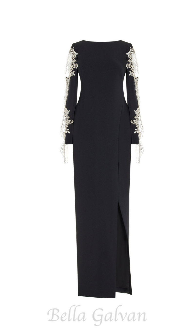 Crystal-Embellished Crepe Gown in black