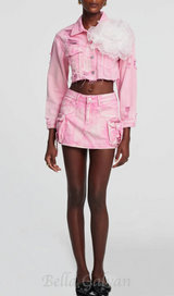 Alaiao Torn Flower Denim Jacket in Pink