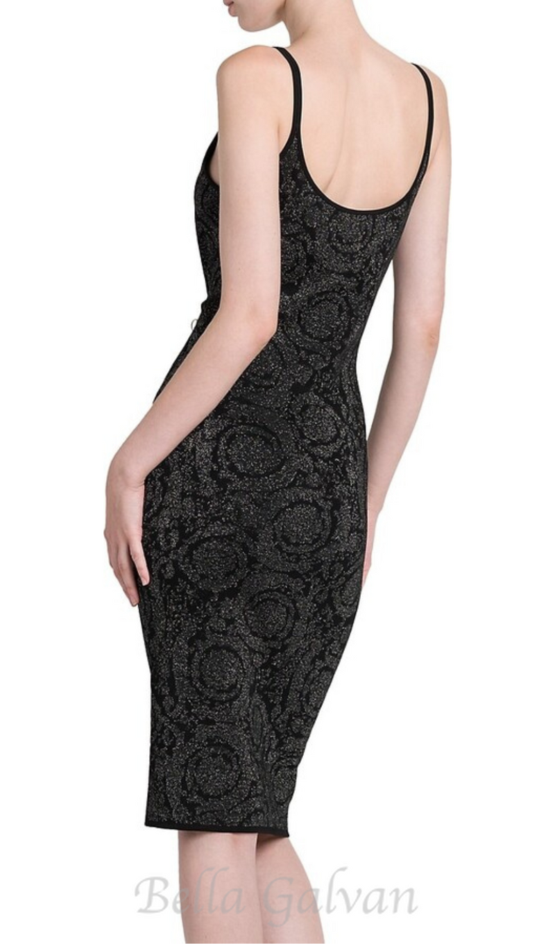 BAROCCO JACQUARD KNITTED MIDI DRESS IN BLACK