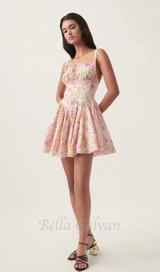 Pink Meadow Print Cotton Mini Dress