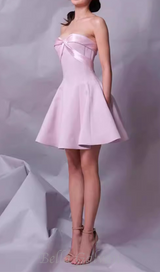 BOW STRAPLESS MINI DRESS IN PINK