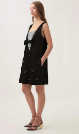 Aviva black 3d-petal sequined mini dress