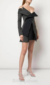 GRACE DECONSTRUCTED PINSTRIPED WOOL-BLEND MINI DRESS IN BLACK