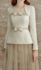 tweed jacket tulle skirt suit in apricot