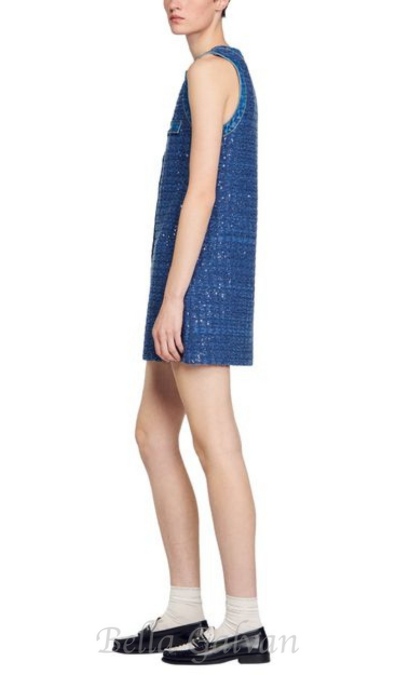 Palmare Tweed mini Dress in blue