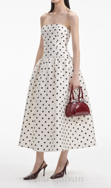 ULA CREAM POLKA DOT TAFFETA MIDI DRESS