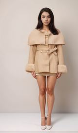 Rosella detachable-cape faux-fur coat