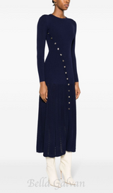 VIOLA RIBBED-KNIT MIDI DRESS IN NAVY BLUE