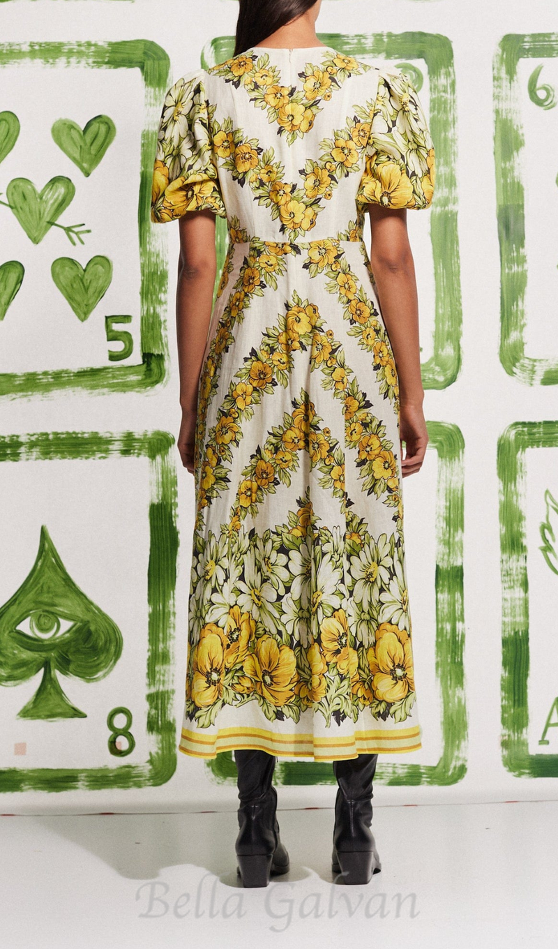 ALYSSA FLORAL PRINT MIDI DRESS IN YELLOW