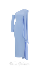 Asymmetric One Shoulder Drape maxi Dress in blue