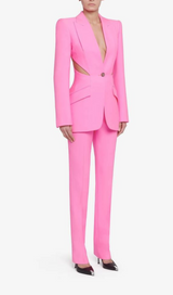 SLASHED SINGLE-BREASTED JACKET SUIT IN PINK