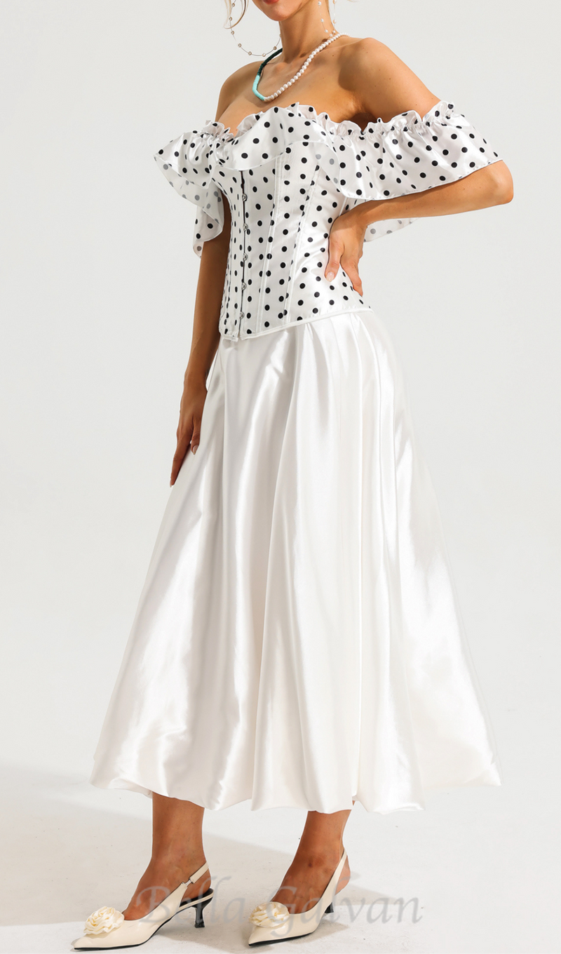 SUZANNE GRAY POLKA DOT OFF-SHOULDER CORSET