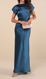 satin cowl back maxi dress in dark teal