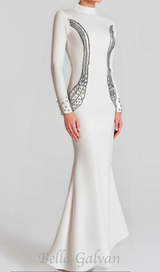 Ashley crystal embellished bodycon maxi dress in white