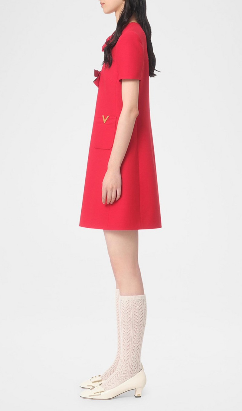 crepe couture bow mini dress in red