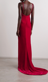 HILDA BOW-EMBELLISHED VELVET GOWN IN RED