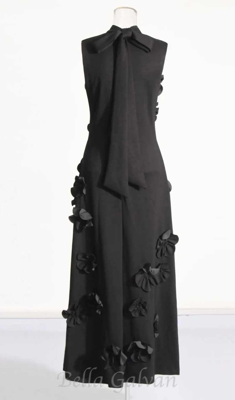 ANNONA BLACK FLOWER EMBELLISHED MAXI DRESS