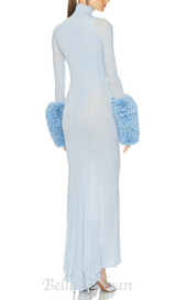 MICHELLE RUFFLED TURTLENECK MAXI DRESS IN PALE BLUE