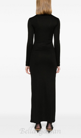 SALLY BLACK LONG SLEEVE CUT-OUT RIBBED MAXI DRESS