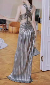 ELSA METALLIC CRISS CROSS HALTER NECK GOWN