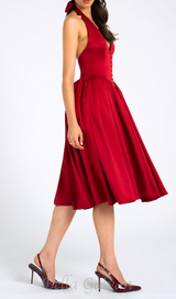 WENDY PLUNGING HALTER BACKLESS MAXI DRESS IN RED