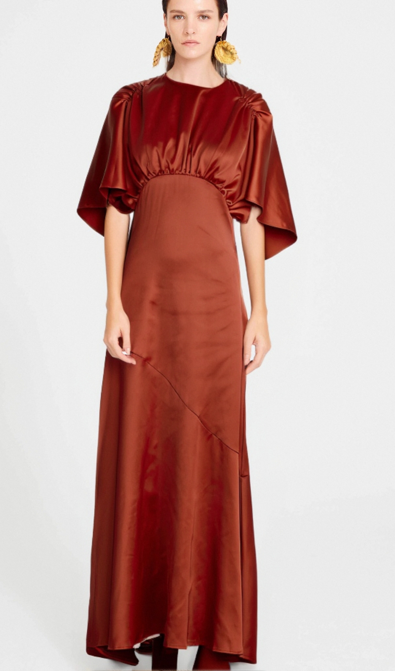 Zoé red cape-sleeve open-back maxi dress