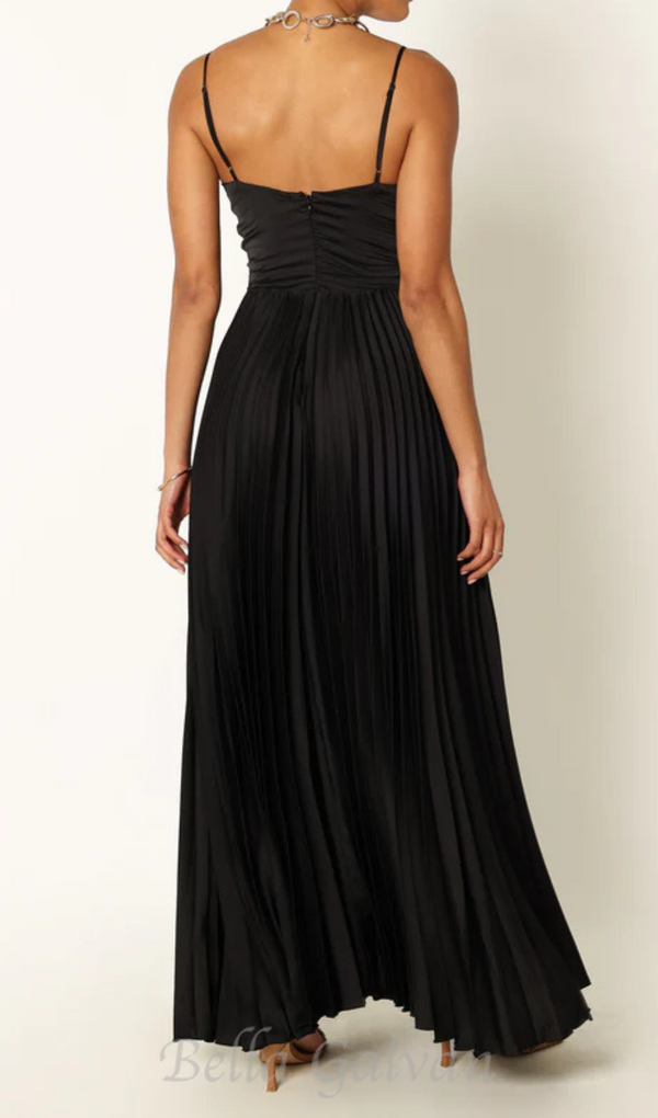 Naira Pleated Maxi Dress in Black