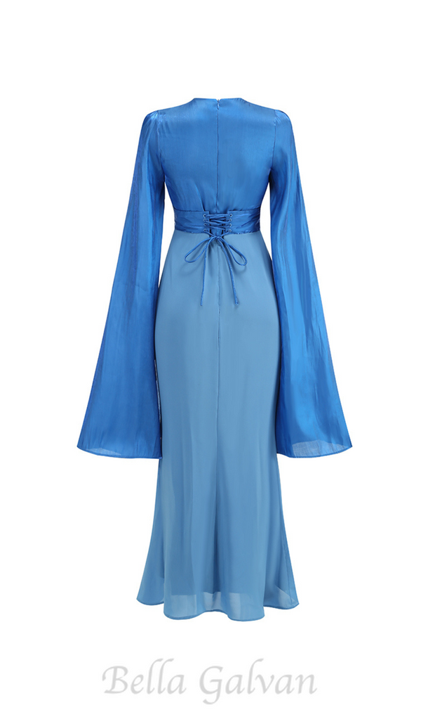 MARCIA TRUMPET SLIT SLEEVE BODYCON MAXI DRESS IN BLUE