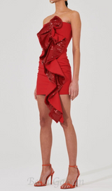 amelia sequin ruffle red mini dress