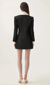 Audrey black sequin panelled tweed mini dress