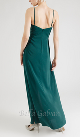 crystal embellished pleated maxi dress in green