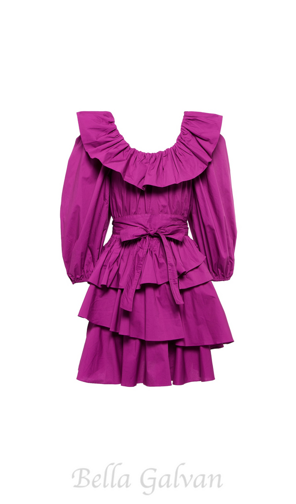 MURRAY PUFF SLEEVE RUFFLE LAYER MINI DRESS IN PURPLE