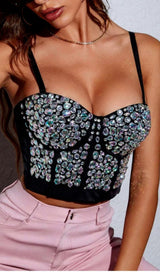 Rhinestone Bustier Crop Corset Cami Top