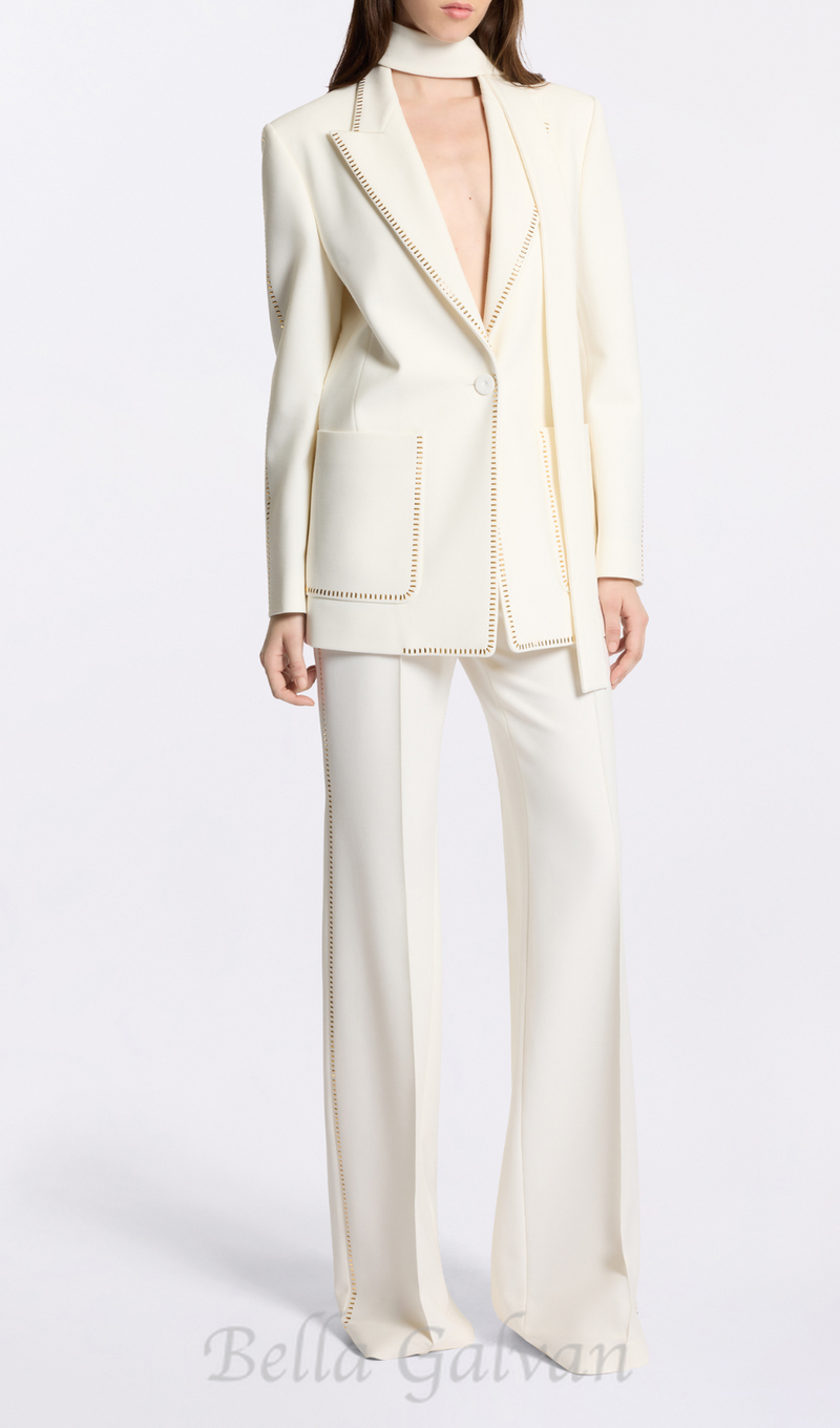 DEBORAH OFF-WHITE SCARF-DETAILED WOOL CREPE BLAZER