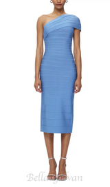 Abigail one-shoulder bandage midi Dress in blue