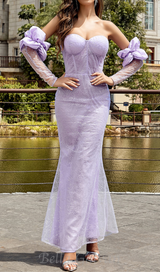 EMILY PURPLE MESH PATCHWORK SEQUIN STRAPLESS MAXI DRESS