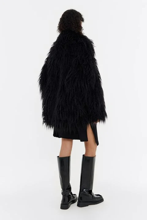 Short black fur coat