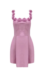 3D FLOWER NECK MINI DRESS IN PINK