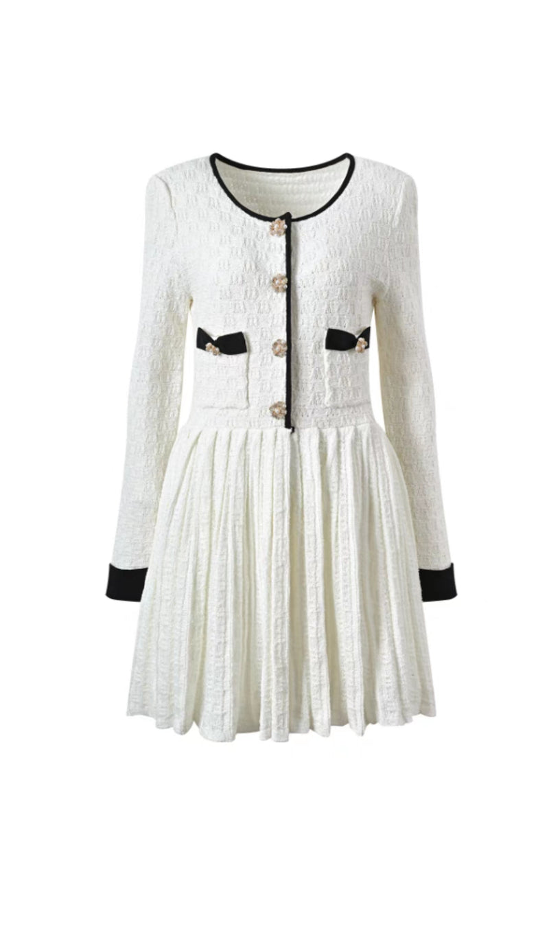 CREAM WEAVE KNIT MINI DRESS