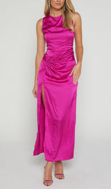 TWIST DETAIL MIDI DRESS IN FUCHSIA