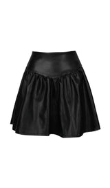 BLACK STITCHING LEATHER MINI SKIRT