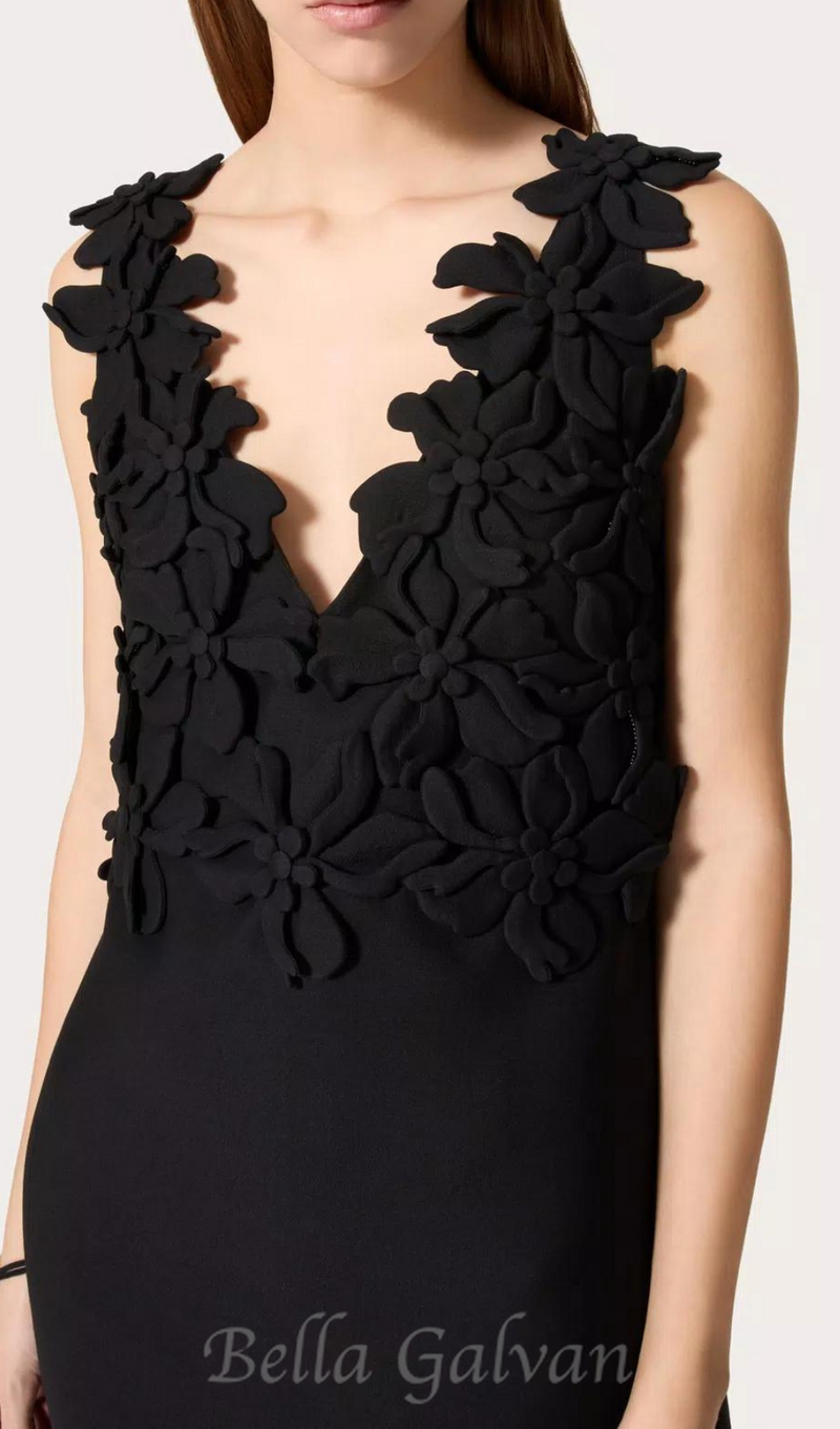 DOREEN EMBROIDERED CREPE COUTURE MINI DRESS IN BLACK