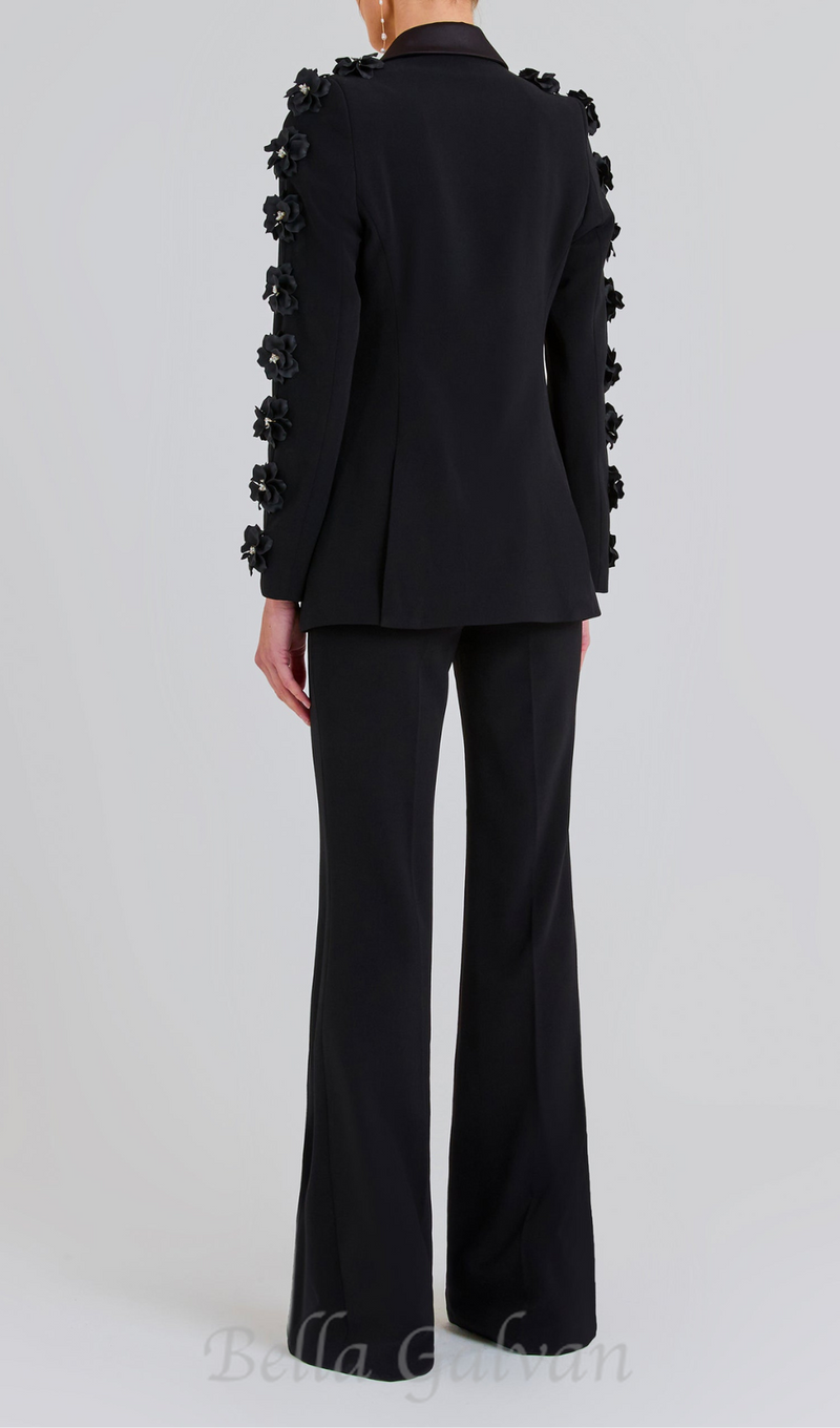 LEONIE FLOWER EMBELLISHED BLACK BLAZER